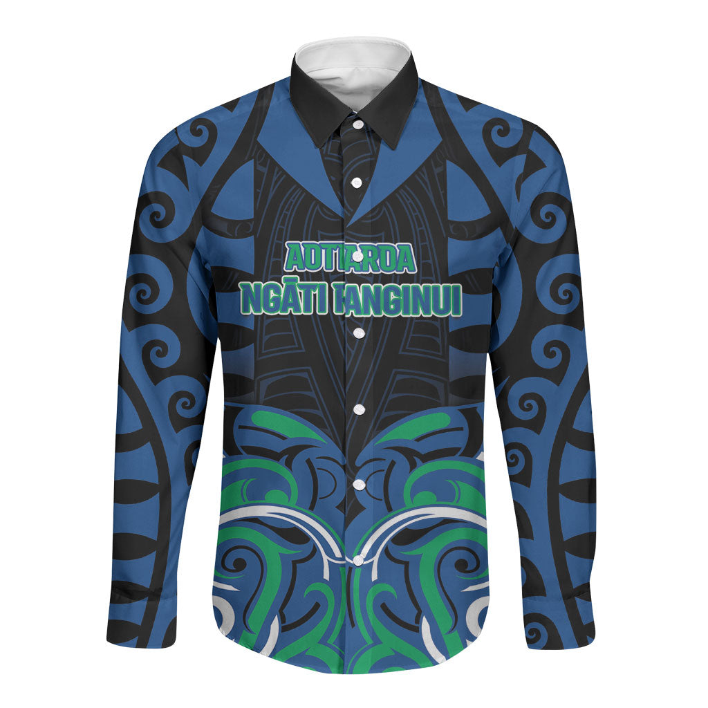 Custom Aotearoa Ngati Ranginui Long Sleeve Button Shirt New Zealand Traditional Maori Pattern DT05 Unisex Navy - Polynesian Pride