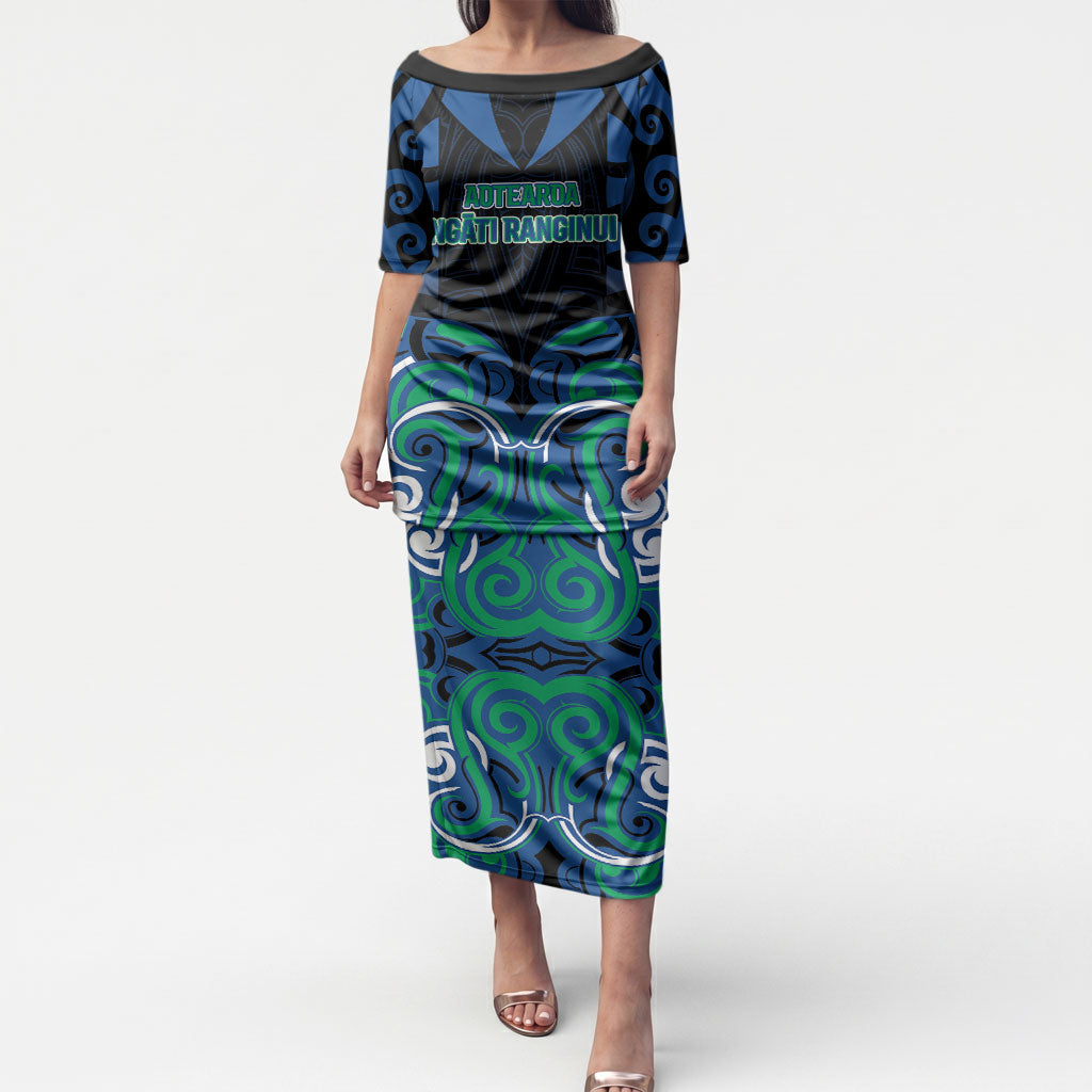 Custom Aotearoa Ngati Ranginui Puletasi New Zealand Traditional Maori Pattern DT05 Long Dress Navy - Polynesian Pride