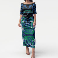 Custom Aotearoa Ngati Ranginui Puletasi New Zealand Traditional Maori Pattern DT05 Long Dress Navy - Polynesian Pride