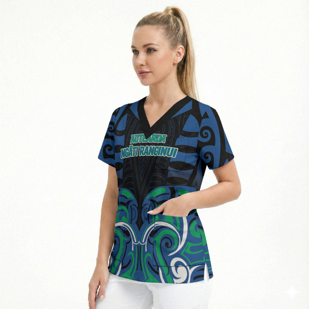 Custom Aotearoa Ngati Ranginui Scrub Top New Zealand Traditional Maori Pattern DT05 - Polynesian Pride
