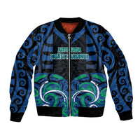 Custom Aotearoa Ngati Ranginui Sleeve Zip Bomber Jacket New Zealand Traditional Maori Pattern DT05 Unisex Navy - Polynesian Pride