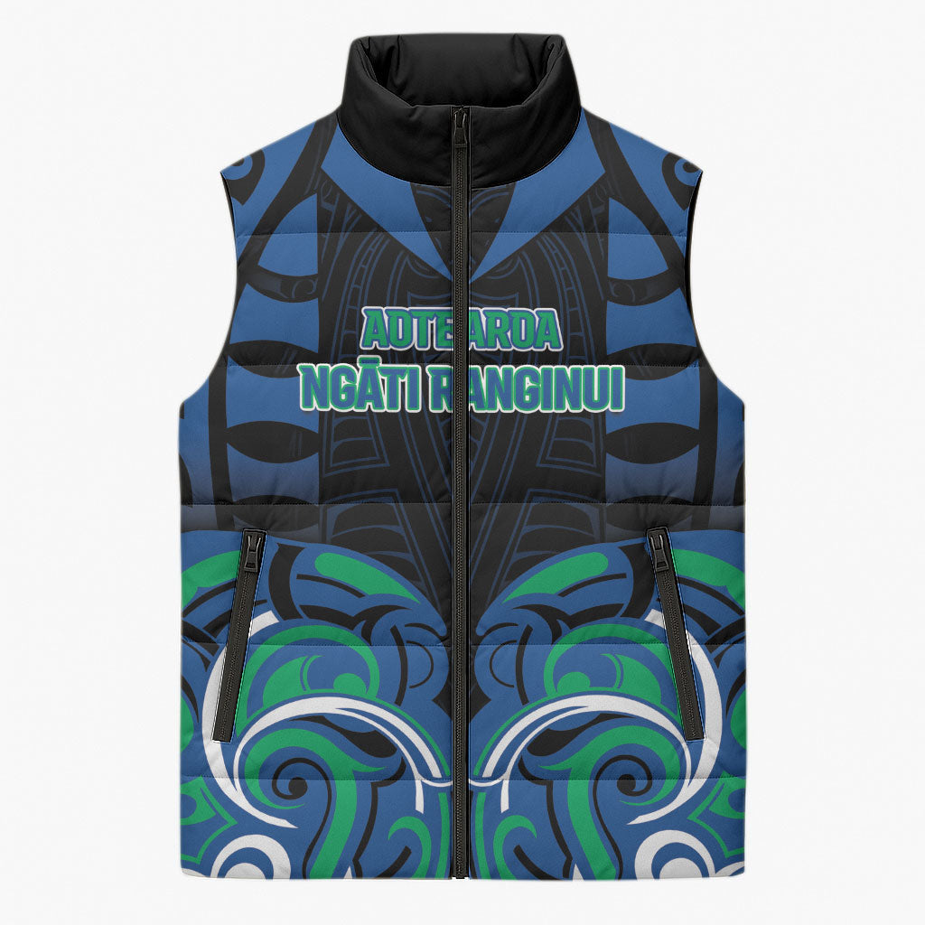 Custom Aotearoa Ngati Ranginui Sleeveless Puffer Jacket New Zealand Traditional Maori Pattern DT05 Unisex Navy - Polynesian Pride