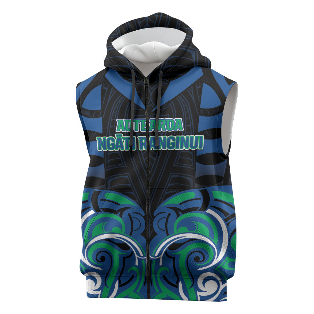Custom Aotearoa Ngati Ranginui Sleeveless Zip Hoodie New Zealand Traditional Maori Pattern DT05 Navy - Polynesian Pride