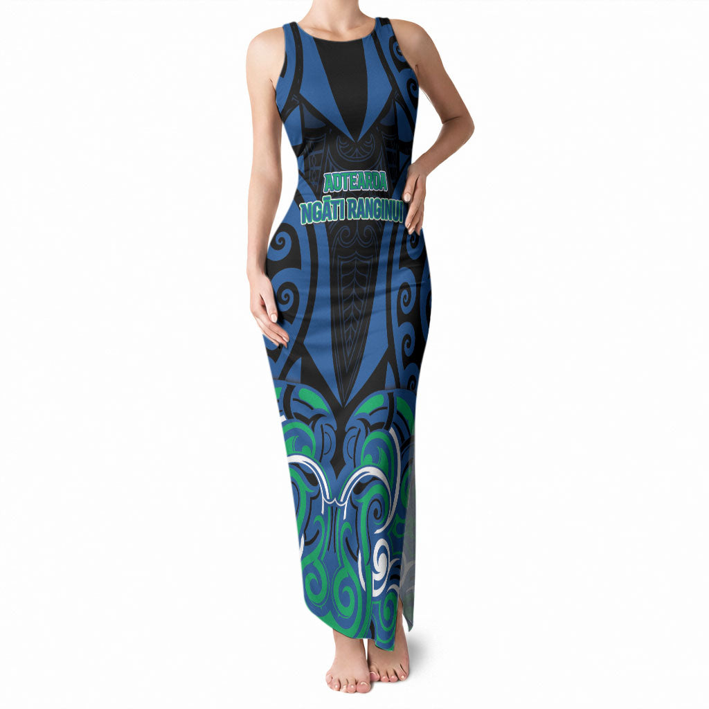 Custom Aotearoa Ngati Ranginui Tank Maxi Dress New Zealand Traditional Maori Pattern DT05 Women Navy - Polynesian Pride