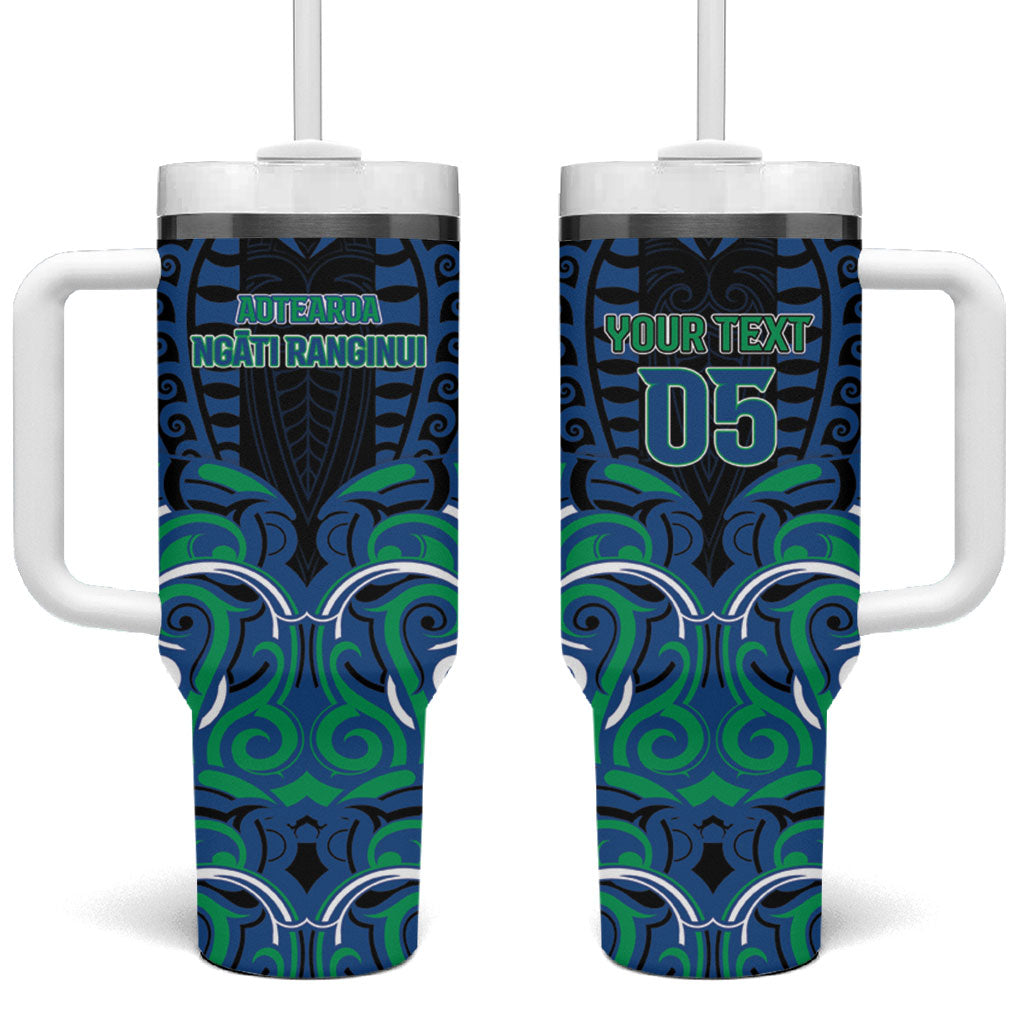 Custom Aotearoa Ngati Ranginui Tumbler With Handle New Zealand Traditional Maori Pattern DT05 One Size: 40 oz Navy - Polynesian Pride