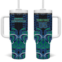 Custom Aotearoa Ngati Ranginui Tumbler With Handle New Zealand Traditional Maori Pattern DT05 One Size: 40 oz Navy - Polynesian Pride