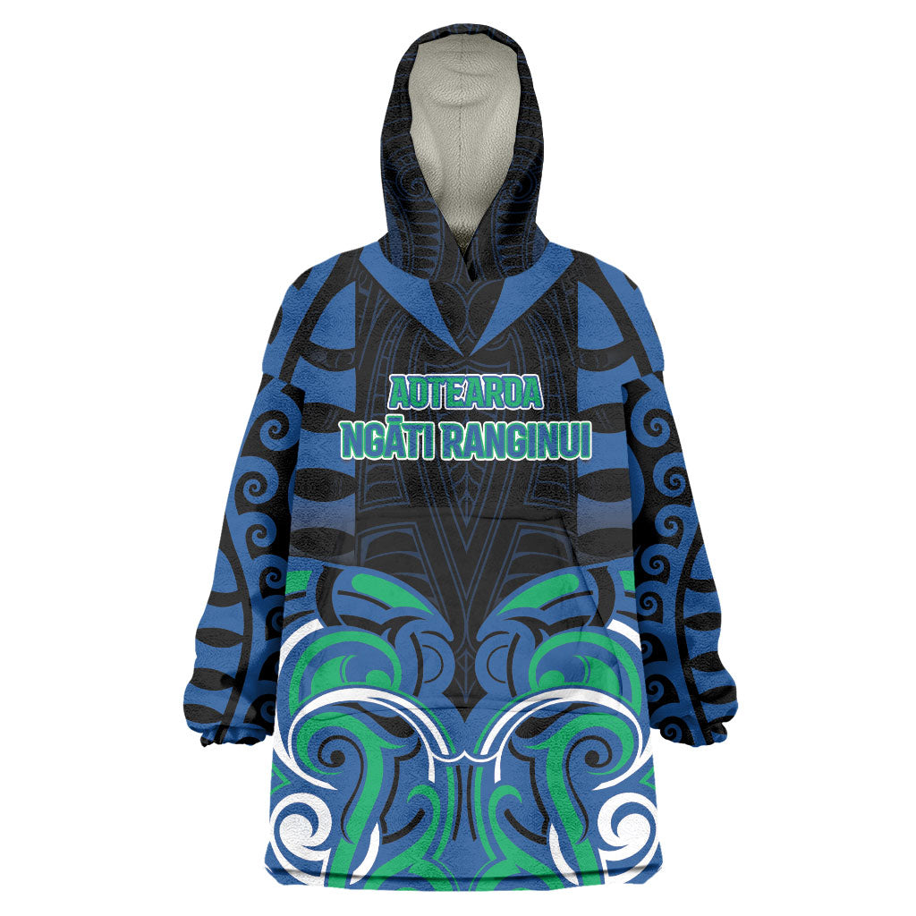 Custom Aotearoa Ngati Ranginui Wearable Blanket Hoodie New Zealand Traditional Maori Pattern DT05 One Size Navy - Polynesian Pride
