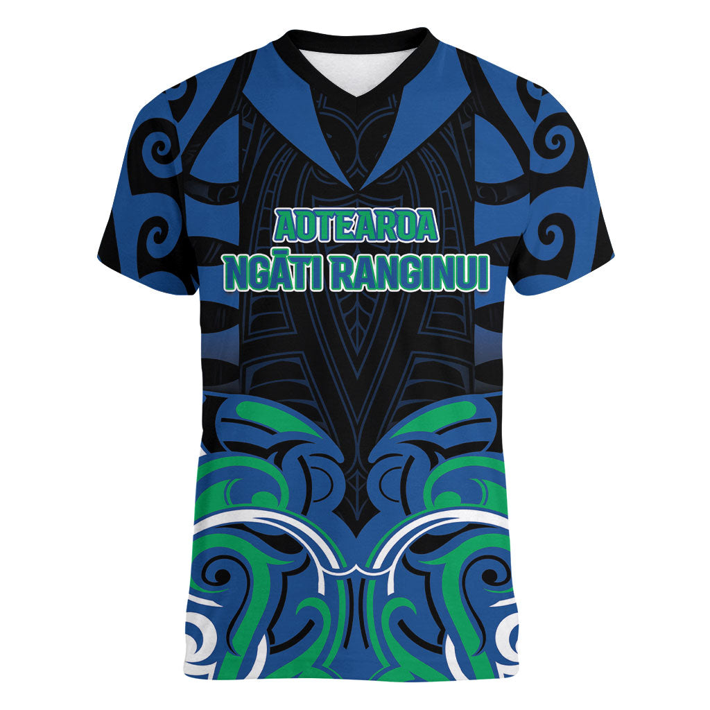 Custom Aotearoa Ngati Ranginui Women V-Neck T-Shirt New Zealand Traditional Maori Pattern DT05 Female Navy - Polynesian Pride