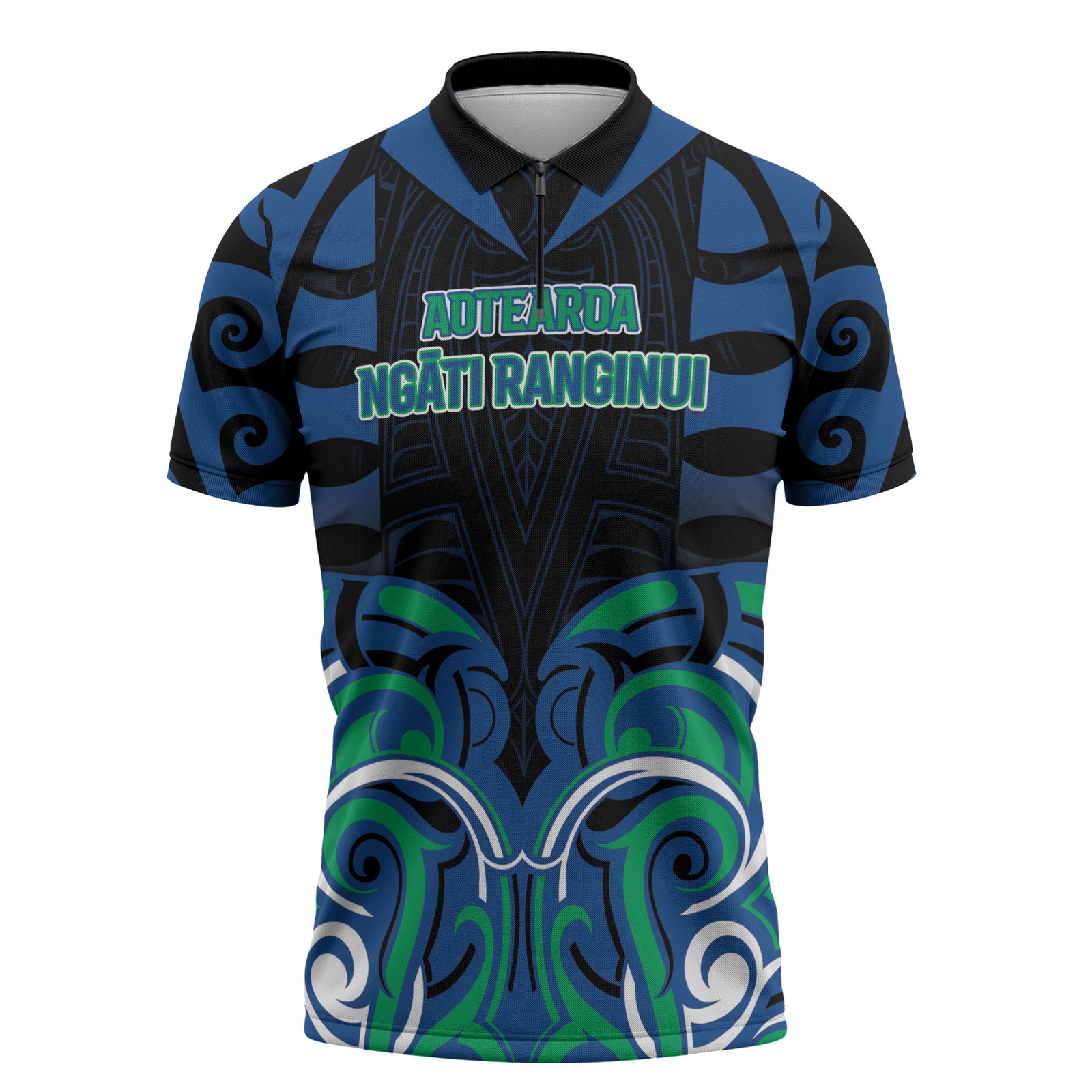 Custom Aotearoa Ngati Ranginui Zipper Polo Shirt New Zealand Traditional Maori Pattern DT05 Navy - Polynesian Pride