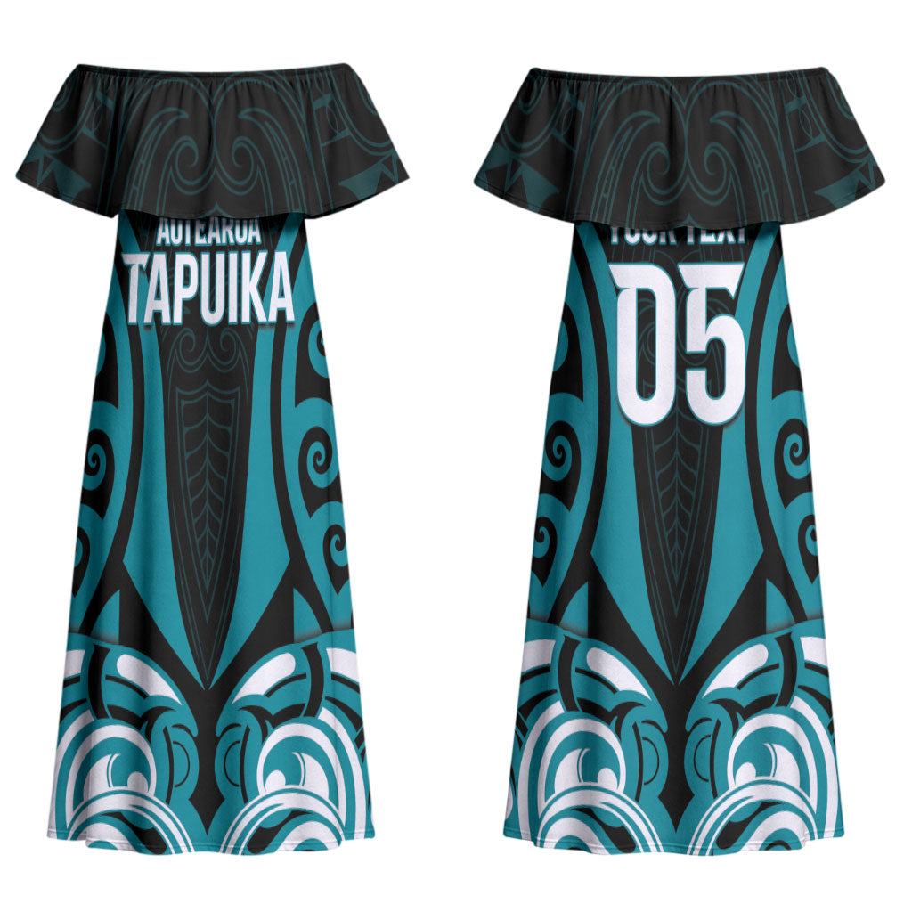 Custom Aotearoa Tapuika Couples Matching Off Shoulder Maxi Dress and Long Sleeve Button Shirt New Zealand Traditional Maori Pattern DT05 - Polynesian Pride
