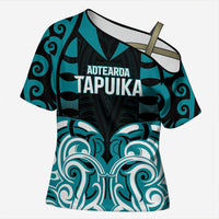 Custom Aotearoa Tapuika Cross Shoulder Shirt New Zealand Traditional Maori Pattern DT05 Female Teal - Polynesian Pride