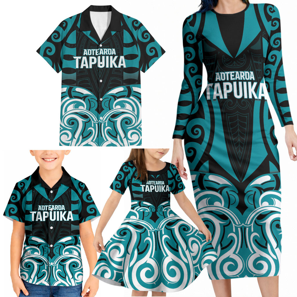 Custom Aotearoa Tapuika Family Matching Long Sleeve Bodycon Dress and Hawaiian Shirt New Zealand Traditional Maori Pattern DT05 - Polynesian Pride