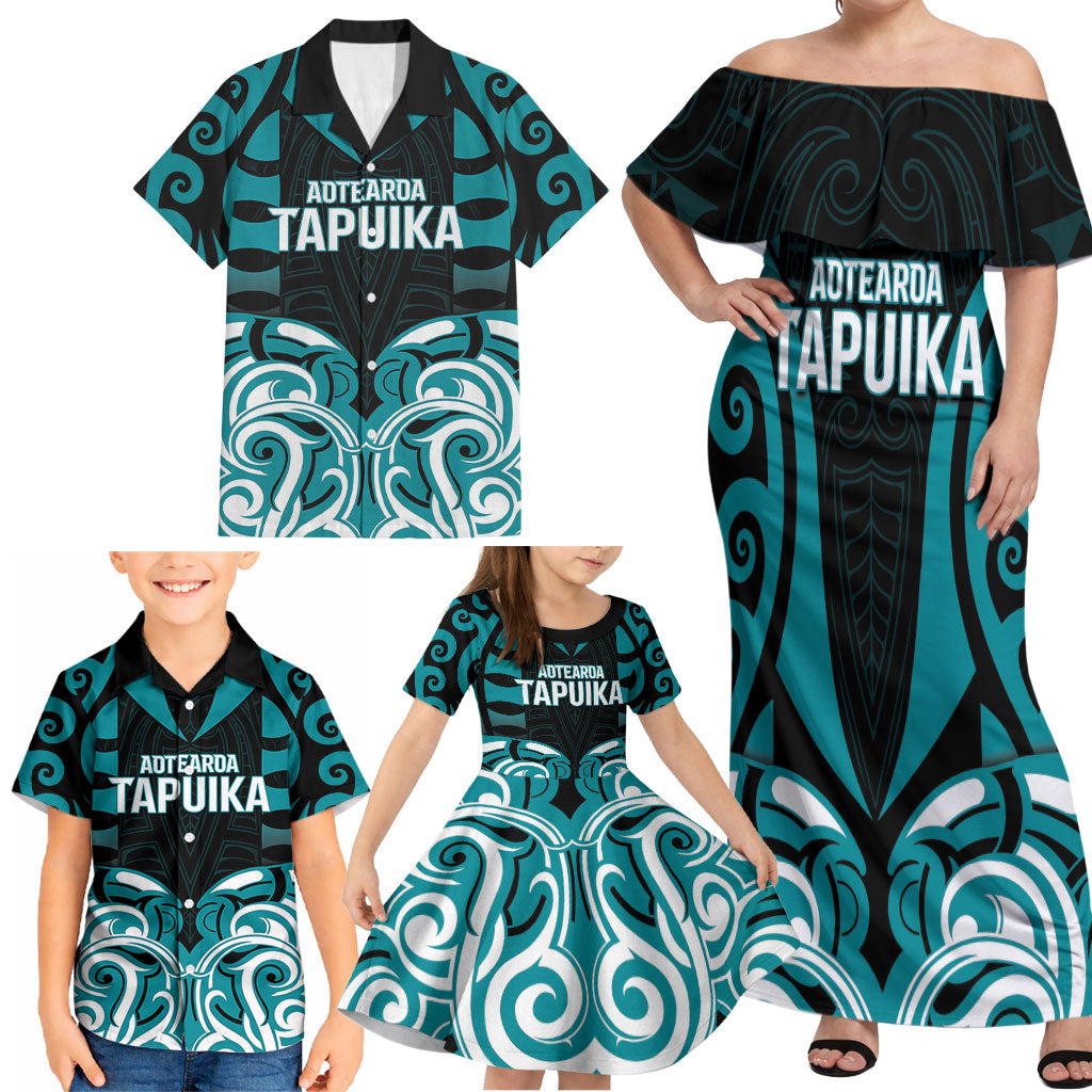 Custom Aotearoa Tapuika Family Matching Off Shoulder Maxi Dress and Hawaiian Shirt New Zealand Traditional Maori Pattern DT05 - Polynesian Pride