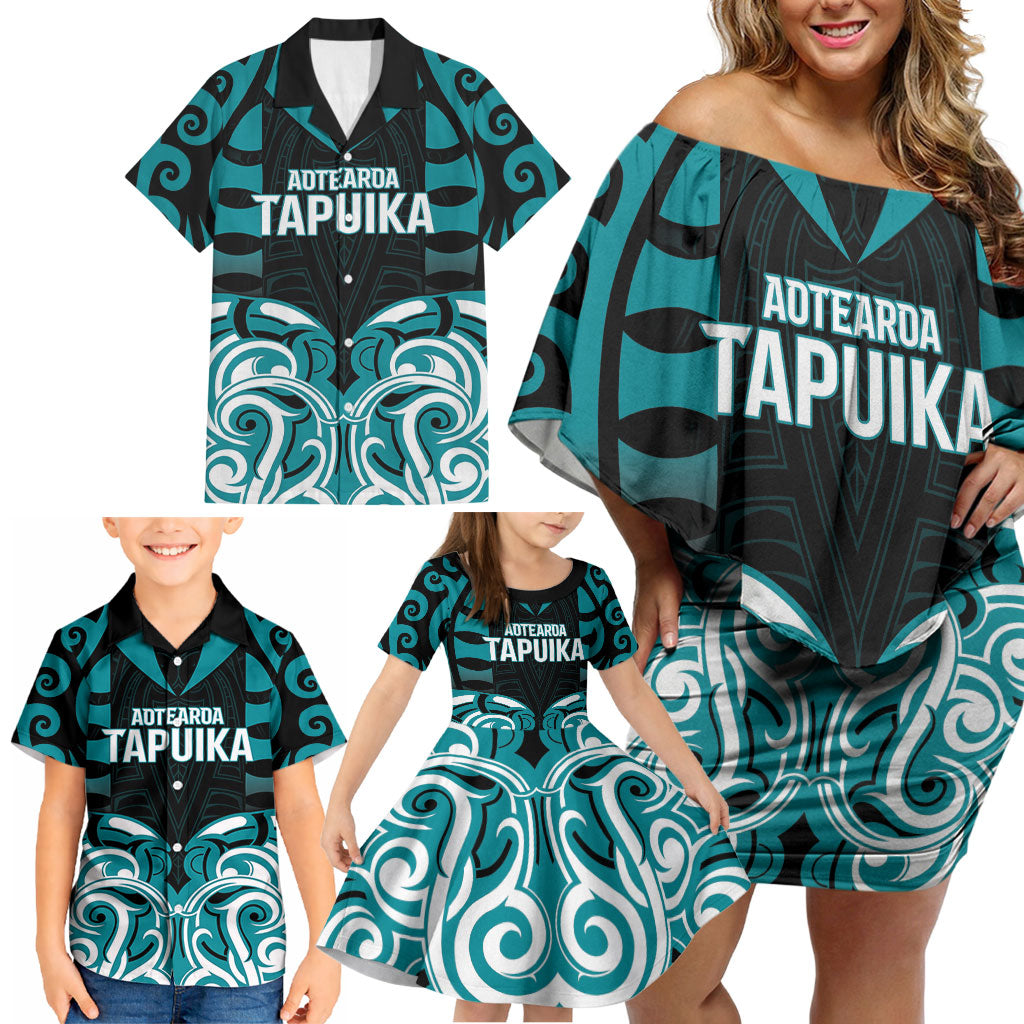 Custom Aotearoa Tapuika Family Matching Off Shoulder Short Dress and Hawaiian Shirt New Zealand Traditional Maori Pattern DT05 - Polynesian Pride