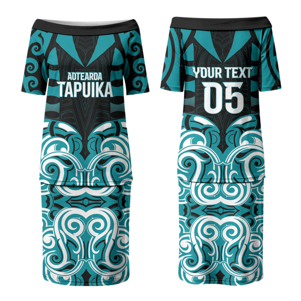 Custom Aotearoa Tapuika Family Matching Puletasi and Hawaiian Shirt New Zealand Traditional Maori Pattern DT05 Mom's Dress Teal - Polynesian Pride