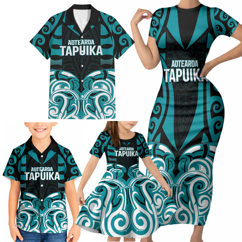 Custom Aotearoa Tapuika Family Matching Short Sleeve Bodycon Dress and Hawaiian Shirt New Zealand Traditional Maori Pattern DT05 - Polynesian Pride