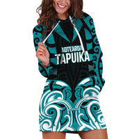Custom Aotearoa Tapuika Hoodie Dress New Zealand Traditional Maori Pattern DT05 Teal - Polynesian Pride