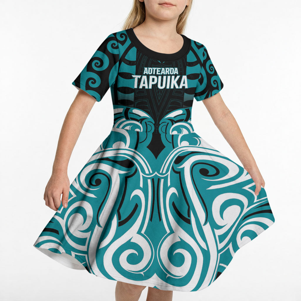 Custom Aotearoa Tapuika Kid Short Sleeve Dress New Zealand Traditional Maori Pattern DT05 - Polynesian Pride