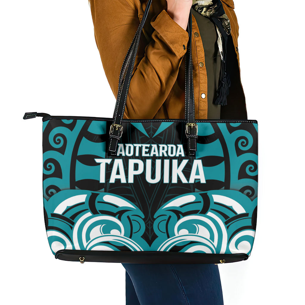 Aotearoa Tapuika Leather Tote Bag New Zealand Traditional Maori Pattern DT05 - Polynesian Pride