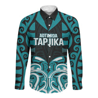 Custom Aotearoa Tapuika Long Sleeve Button Shirt New Zealand Traditional Maori Pattern DT05 Unisex Teal - Polynesian Pride