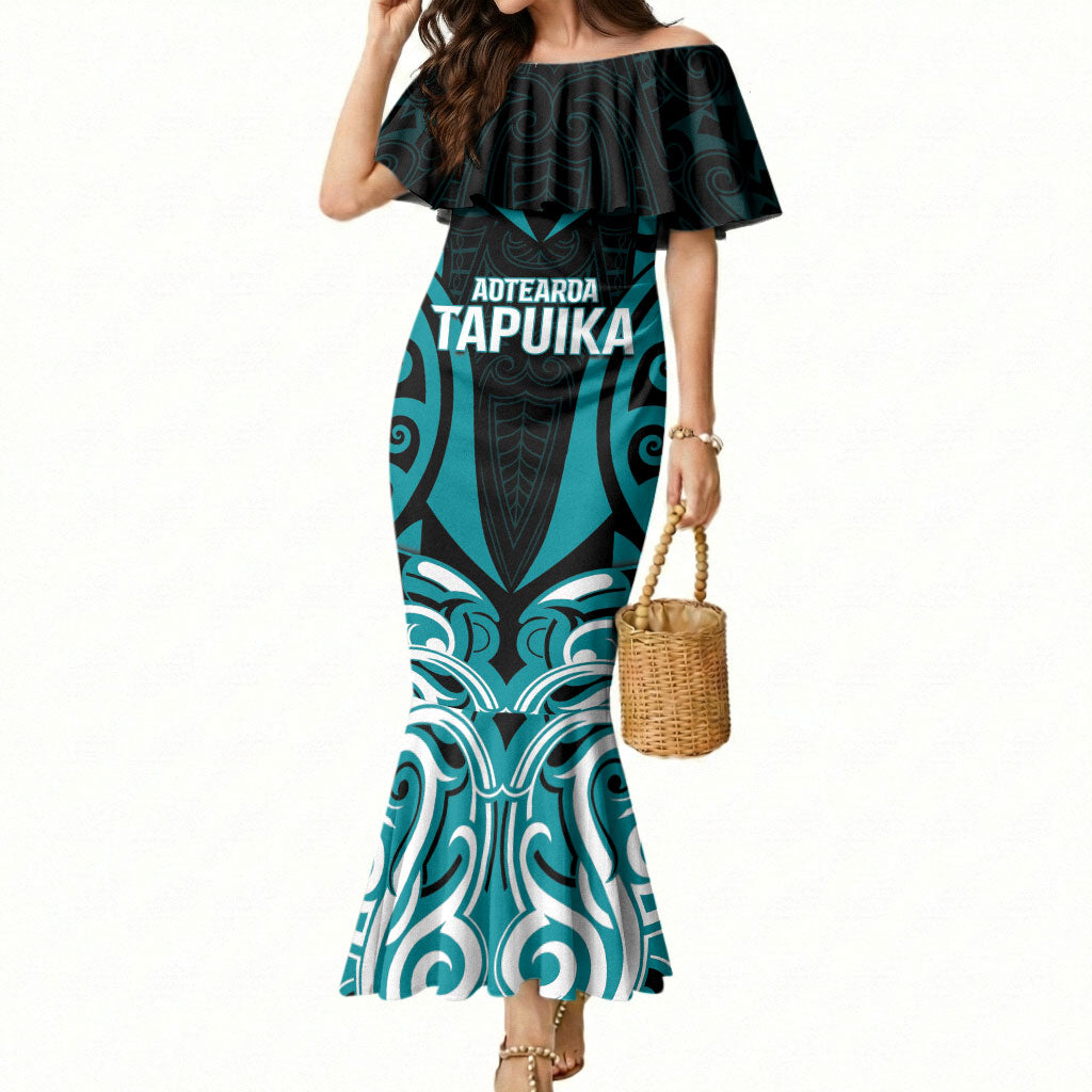 Custom Aotearoa Tapuika Mermaid Dress New Zealand Traditional Maori Pattern DT05 Women Teal - Polynesian Pride