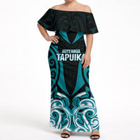 Custom Aotearoa Tapuika Off Shoulder Maxi Dress New Zealand Traditional Maori Pattern DT05 Women Teal - Polynesian Pride