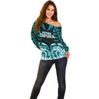 Custom Aotearoa Tapuika Off Shoulder Sweater New Zealand Traditional Maori Pattern DT05 - Polynesian Pride