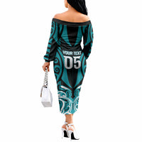 Custom Aotearoa Tapuika Off The Shoulder Long Sleeve Dress New Zealand Traditional Maori Pattern DT05 - Polynesian Pride