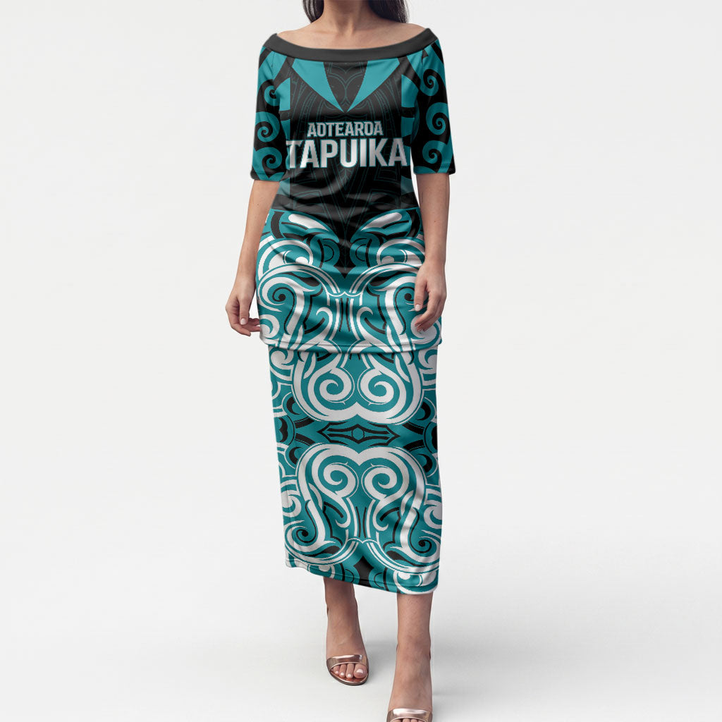 Custom Aotearoa Tapuika Puletasi New Zealand Traditional Maori Pattern DT05 Long Dress Teal - Polynesian Pride