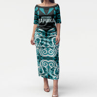 Custom Aotearoa Tapuika Puletasi New Zealand Traditional Maori Pattern DT05 Long Dress Teal - Polynesian Pride