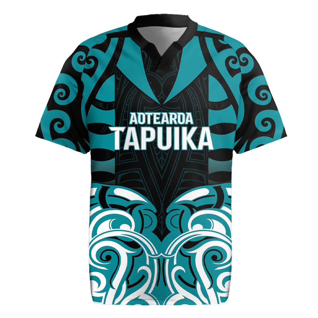 Custom Aotearoa Tapuika Rugby Jersey New Zealand Traditional Maori Pattern DT05 Teal - Polynesian Pride