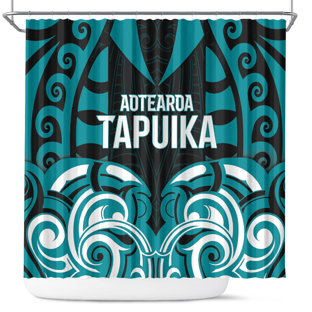 Aotearoa Tapuika Shower Curtain New Zealand Traditional Maori Pattern DT05 Teal - Polynesian Pride