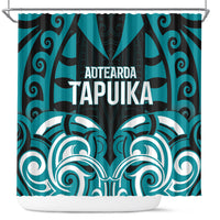 Aotearoa Tapuika Shower Curtain New Zealand Traditional Maori Pattern DT05 Teal - Polynesian Pride