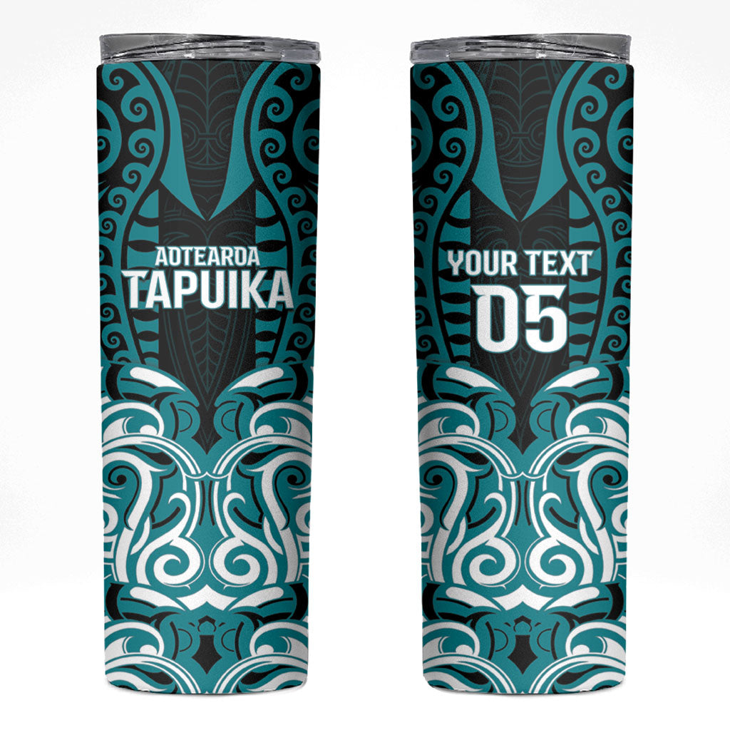 Custom Aotearoa Tapuika Skinny Tumbler New Zealand Traditional Maori Pattern DT05 Teal - Polynesian Pride