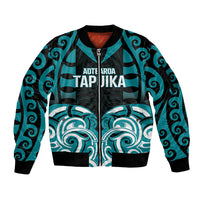 Custom Aotearoa Tapuika Sleeve Zip Bomber Jacket New Zealand Traditional Maori Pattern DT05 Unisex Teal - Polynesian Pride