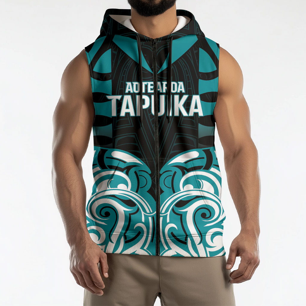 Custom Aotearoa Tapuika Sleeveless Zip Hoodie New Zealand Traditional Maori Pattern DT05 - Polynesian Pride