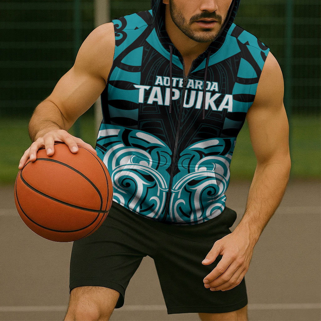 Custom Aotearoa Tapuika Sleeveless Zip Hoodie New Zealand Traditional Maori Pattern DT05 - Polynesian Pride