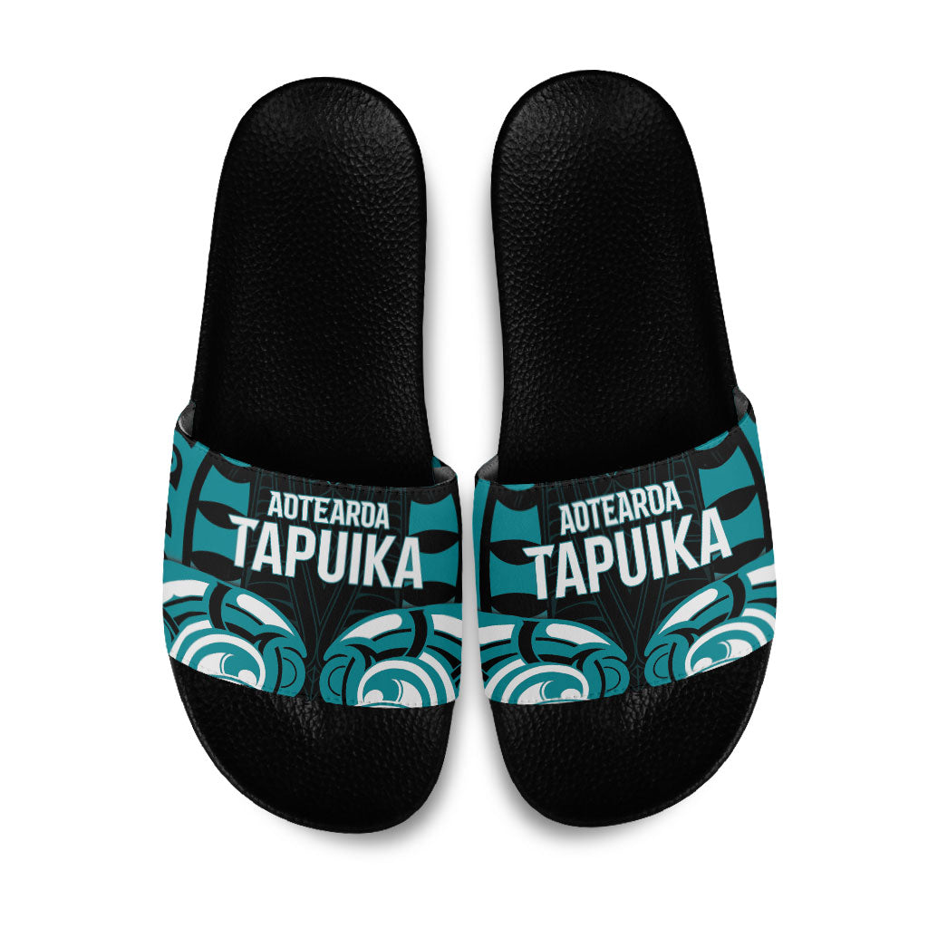 Aotearoa Tapuika Slide Sandals New Zealand Traditional Maori Pattern DT05 Teal - Polynesian Pride