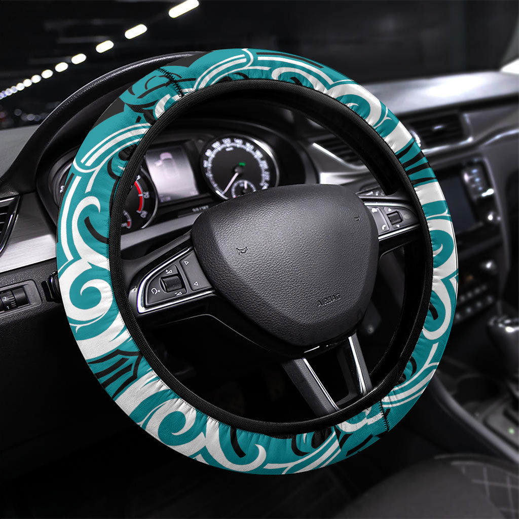 Aotearoa Tapuika Steering Wheel Cover New Zealand Traditional Maori Pattern DT05 Universal Fit Teal - Polynesian Pride