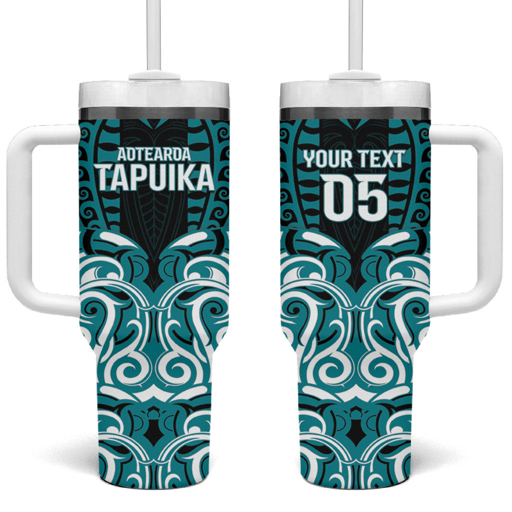 Custom Aotearoa Tapuika Tumbler With Handle New Zealand Traditional Maori Pattern DT05 One Size: 40 oz Teal - Polynesian Pride