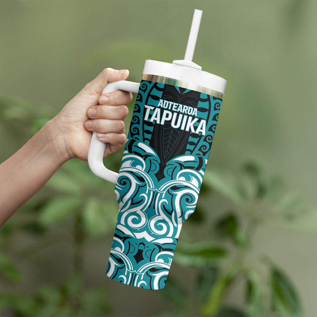 Custom Aotearoa Tapuika Tumbler With Handle New Zealand Traditional Maori Pattern DT05 - Polynesian Pride