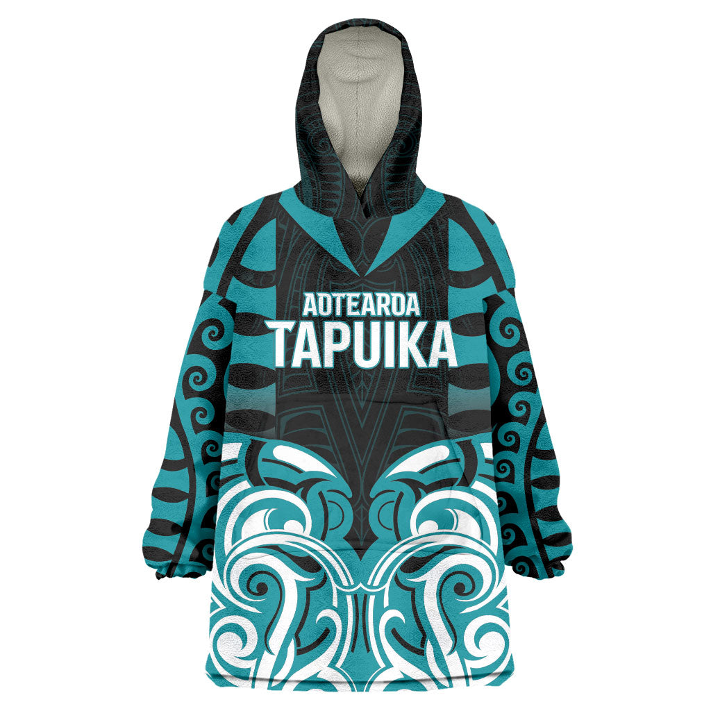 Custom Aotearoa Tapuika Wearable Blanket Hoodie New Zealand Traditional Maori Pattern DT05 One Size Teal - Polynesian Pride
