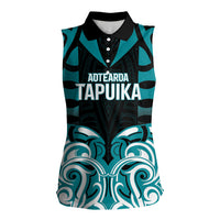 Custom Aotearoa Tapuika Women Sleeveless Polo Shirt New Zealand Traditional Maori Pattern DT05 Female Teal - Polynesian Pride