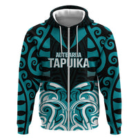 Custom Aotearoa Tapuika Zip Hoodie New Zealand Traditional Maori Pattern DT05 Zip Hoodie Teal - Polynesian Pride