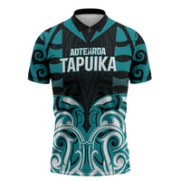 Custom Aotearoa Tapuika Zipper Polo Shirt New Zealand Traditional Maori Pattern DT05 Teal - Polynesian Pride