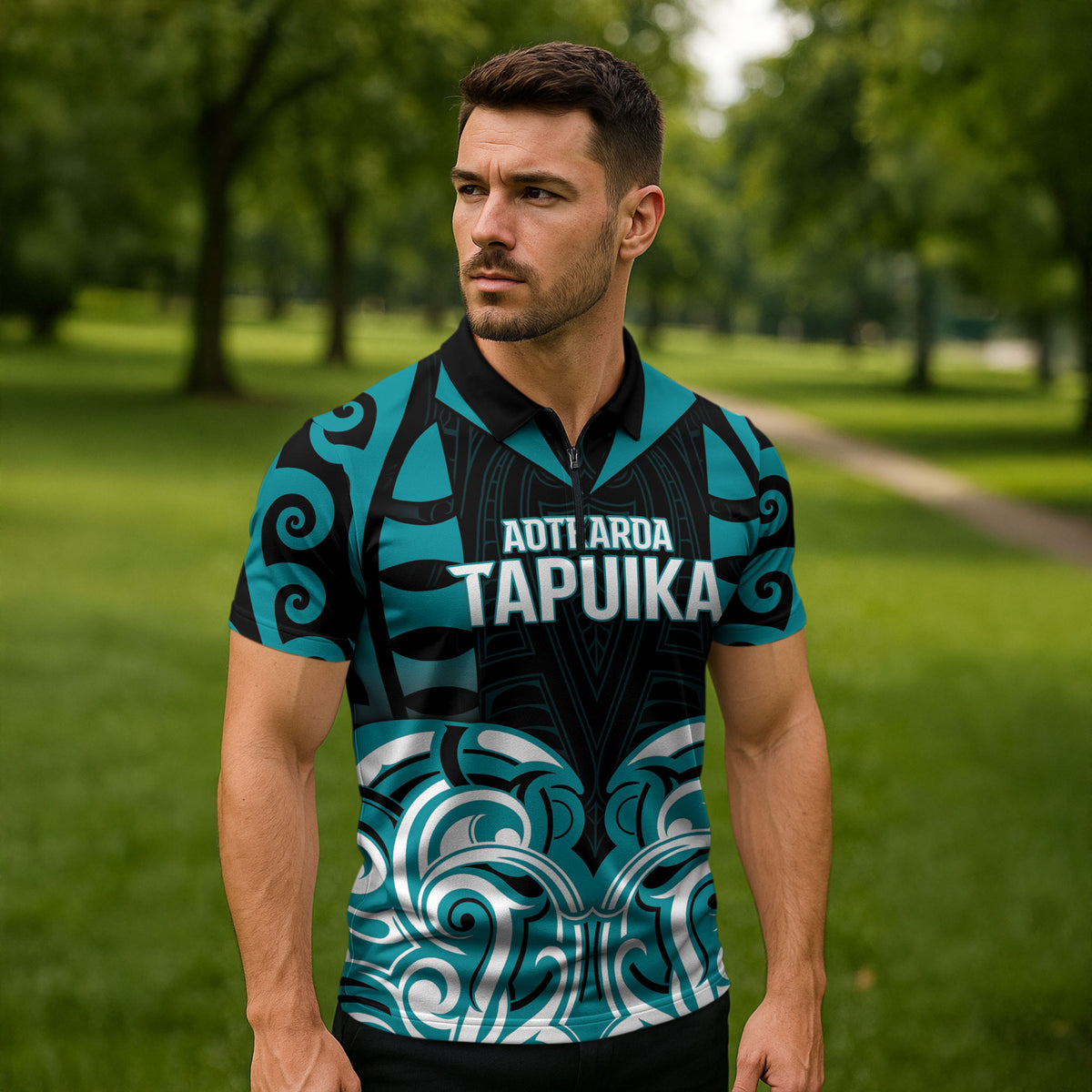 Custom Aotearoa Tapuika Zipper Polo Shirt New Zealand Traditional Maori Pattern DT05 - Polynesian Pride