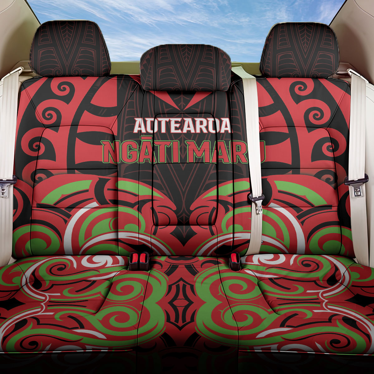 Aotearoa Ngati Maru Back Car Seat Cover New Zealand Traditional Maori Pattern DT05 One Size Red - Polynesian Pride