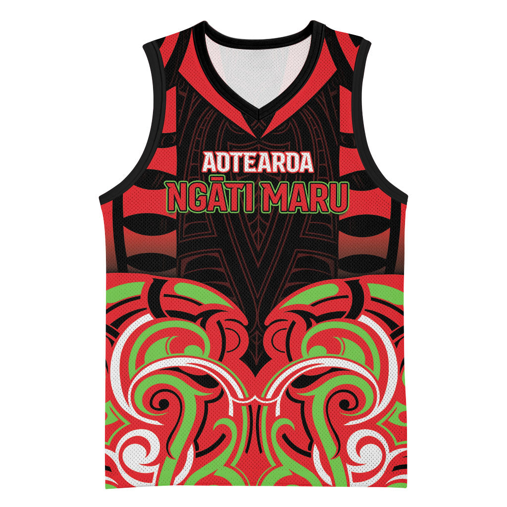 Custom Aotearoa Ngati Maru Basketball Jersey New Zealand Traditional Maori Pattern DT05 Unisex Red - Polynesian Pride