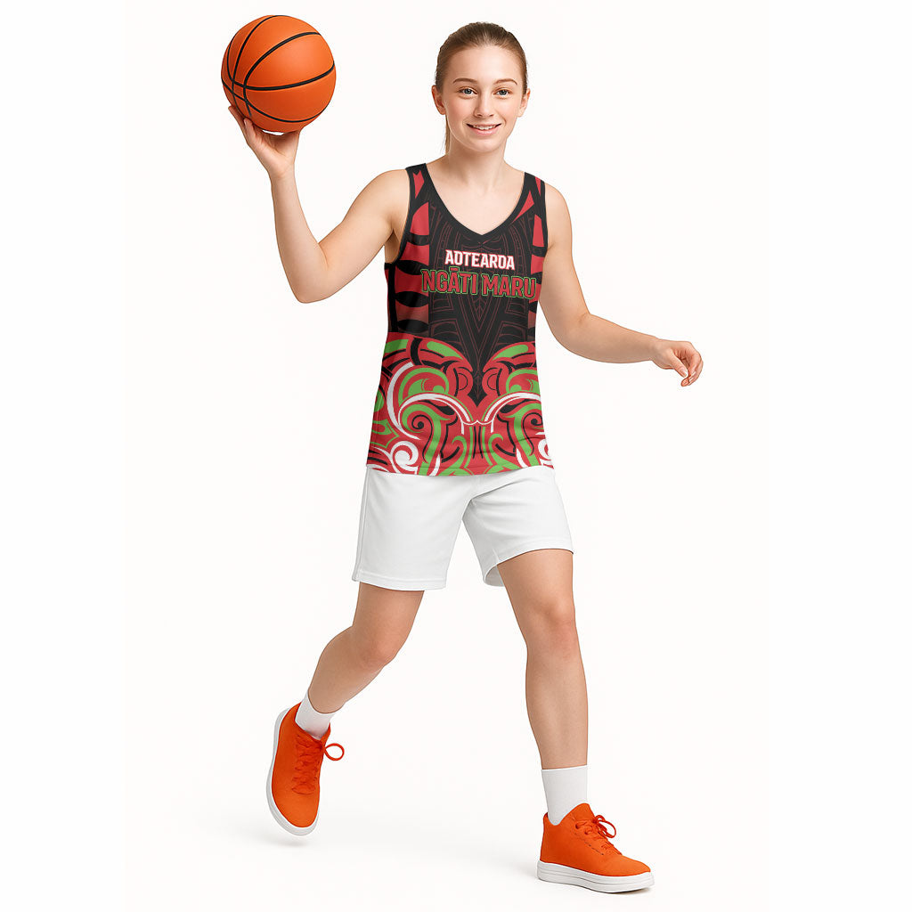 Custom Aotearoa Ngati Maru Basketball Jersey New Zealand Traditional Maori Pattern DT05 - Polynesian Pride