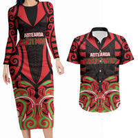 Custom Aotearoa Ngati Maru Couples Matching Long Sleeve Bodycon Dress and Hawaiian Shirt New Zealand Traditional Maori Pattern DT05 Red - Polynesian Pride